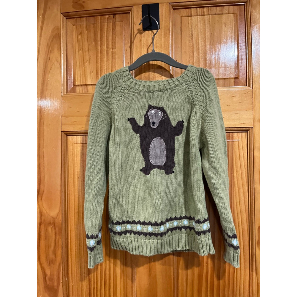 Young Kid Janie and Jack Green Crazy Bear Print Pullover Knit Sweater Size 5T
